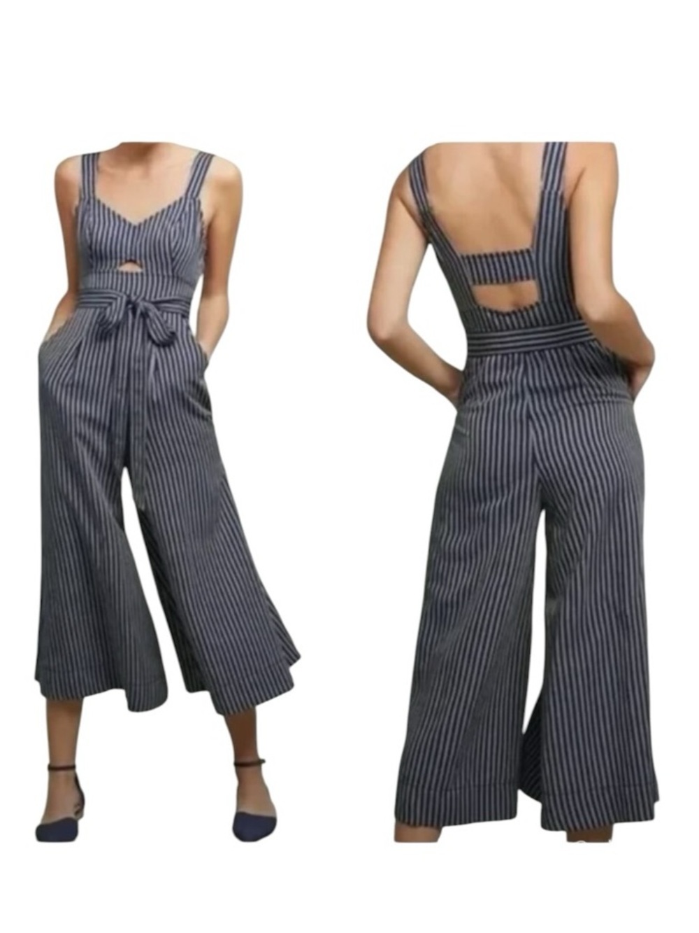 ANTHROPOLOGIE Akemi Kin Adia Striped Cutout Wide Leg Jumpsuit NWT Size 6 $148
